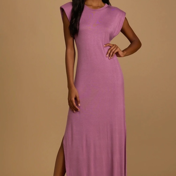 NWT Lulu's Daily Fave Mauve Purple Padded Shoulder Sleeveless Maxi Dress small - Picture 1 of 13